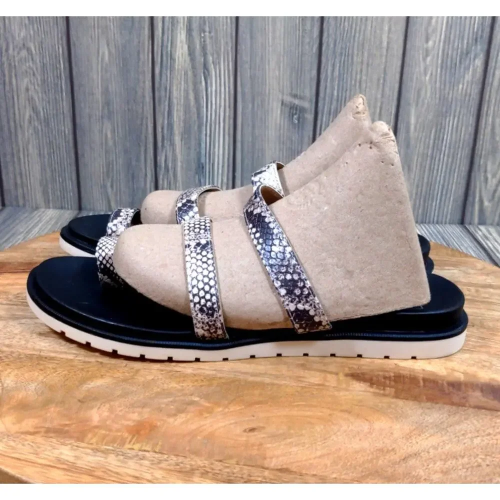 Kaari Blue Fancy Women Sandals Toe Strap Snakeskin‎ Print 7.5M Slip-On
